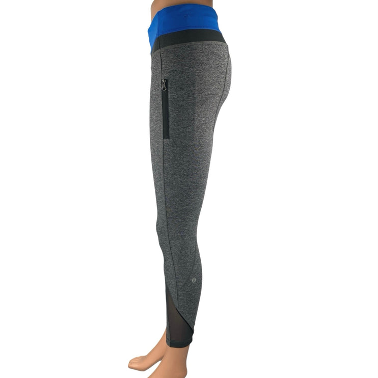 Lululemon Inspire Tight II Gray Blue Mesh Mid Rise Athletic Leggings Pants Sz 6
