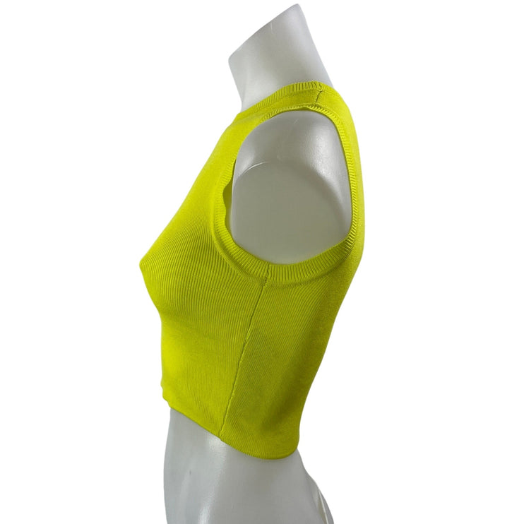 Zara Women's Yellow Green Sleeveless Ribbed Knit Racerback Crop Tank Top Size S