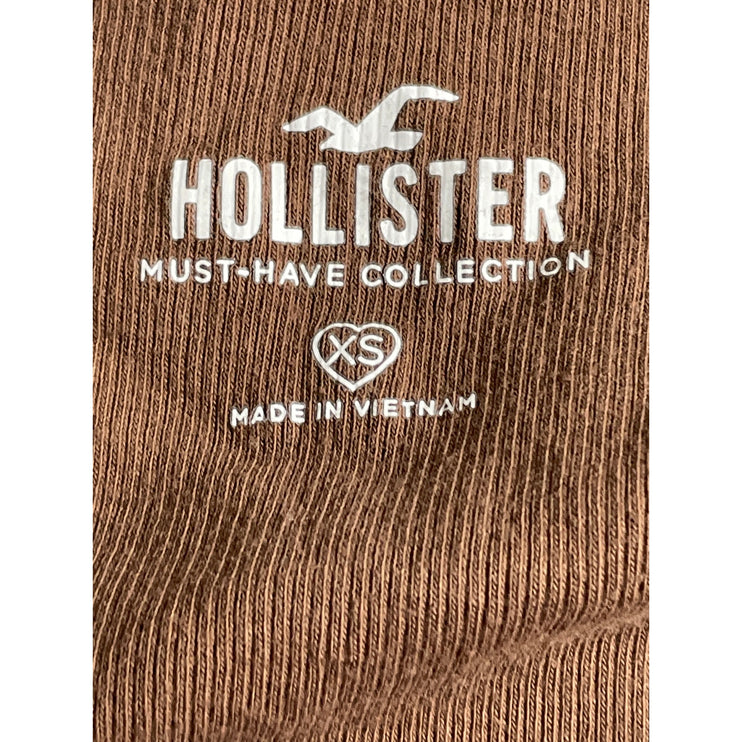 Hollister Brown Floral Lettuce Short Sleeve Crop Henley Baby Tee T-Shirt Top XS