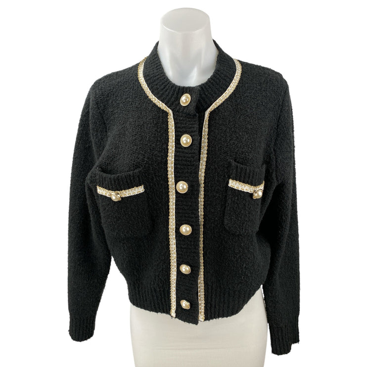Urban Revivo Black Wool Long Sleeve Pearl Button Down Cardigan Sweater Jacket M