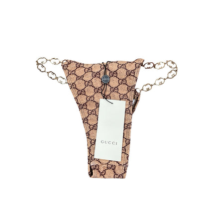 NEW Gucci Brown Beige Gold Tone Chain Monogram Swimwear Bikini Bottom Size S