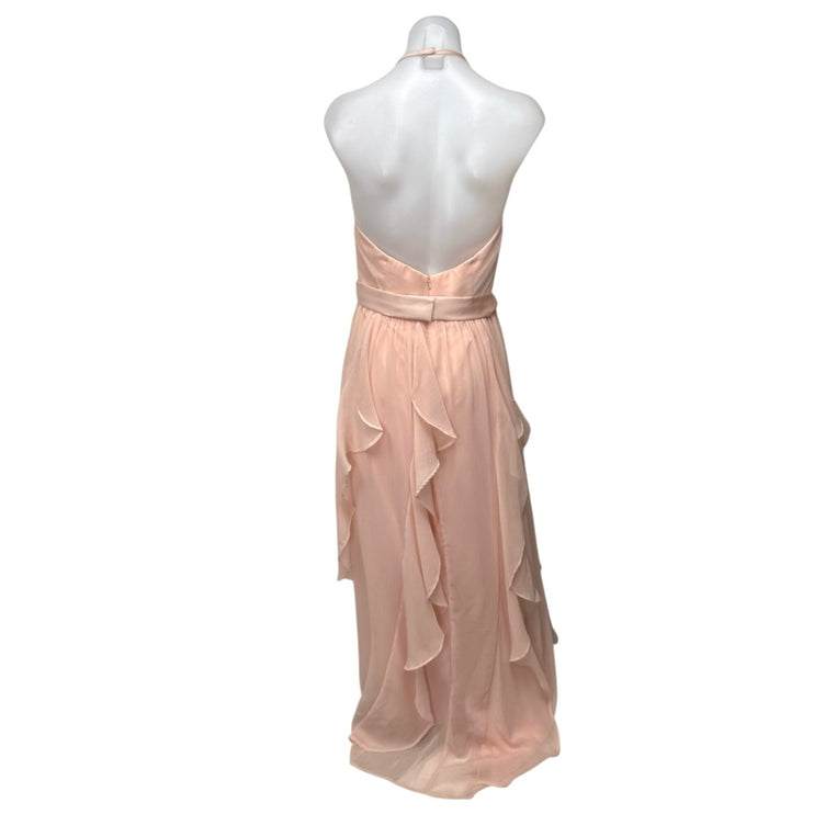 White by Vera Wang Coral Sleeveless Ruffle Halter Bridesmaid Maxi Dress Size 6