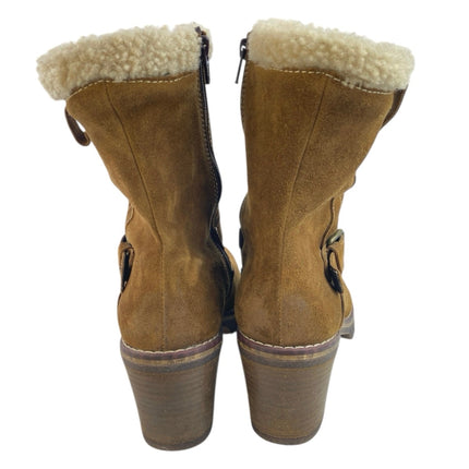 Manas Women's Brown Suede Leather Sherpa Buckle Winter Snow Boots Size 38 US 7.5