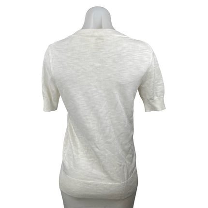 J,Crew Women's White Knit Short Sleeve Round Neck Basic T Shirt Tee Top Size M
