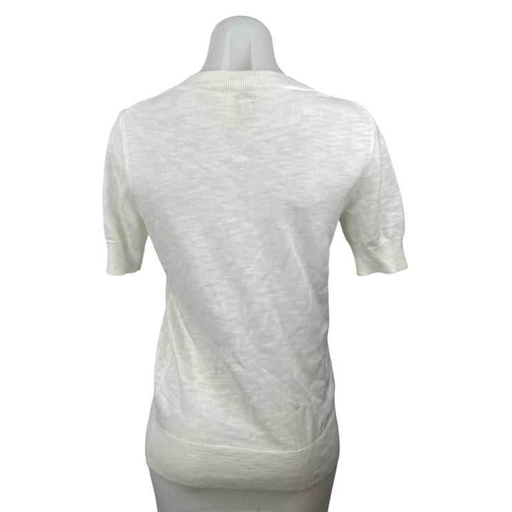 J,Crew Women's White Knit Short Sleeve Round Neck Basic T Shirt Tee Top Size M