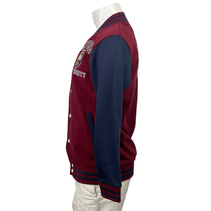 Oxford University Men's Red Colorblock Embroidered Snap Varsity Jacket Size M