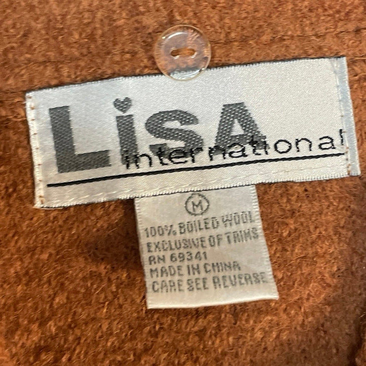 Lisa International Tan 100% Wool Sleeveless Collared Full Zip Vest Jacket Size M