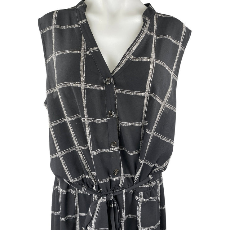 Apt. 9 Women's Black Checkered Sleeveless Tie Waist Wide Leg Crop Jumpsuit XXL