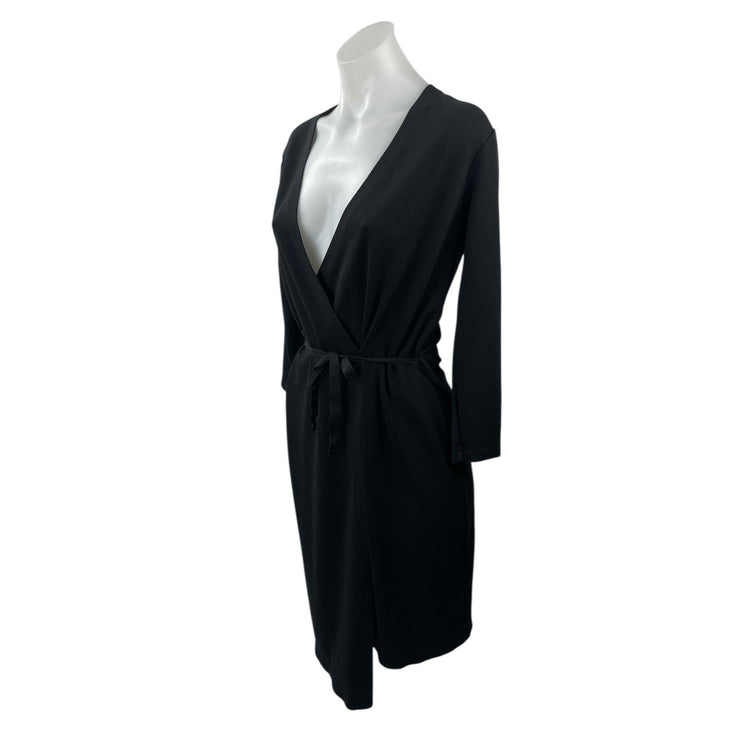 Filippa K Women's Black Long Sleeve Tie Waist V Neck Wrap Mini Dress Size S