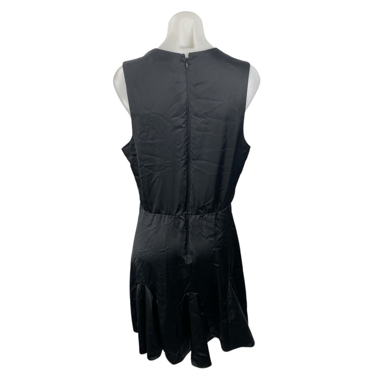 Abercrombie & Fitch Black Silk Satin Plunge Sleeveless Fit & Flare Mini Dress L