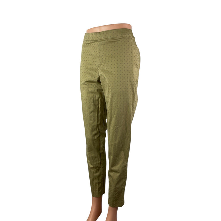 Uniqlo Womens Green Metallic Polka Dot Mid Rise Straight Skinny Trousers Pants M