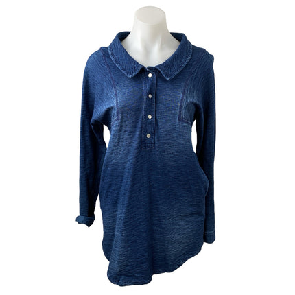 Free People Heathered Blue Collared Long Sleeve Button Tunic Mini Shirt Dress XS