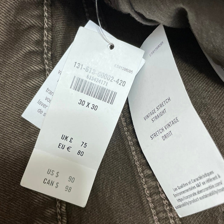 NEW Abercrombie & Fitch Vintage Straight Brown High Rise Denim Jeans Pants Sz 30