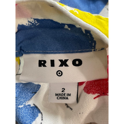 Rixo Multicolor Floral Half Sleeve Mock Neck Ruffle A Line Midi Dress Size 2
