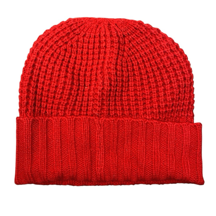 Michael Kors Women's Red Gold Logo Waffle Knit Bonnet Beanie Hat Cap One Size