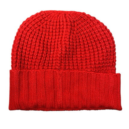 Michael Kors Women's Red Gold Logo Waffle Knit Bonnet Beanie Hat Cap One Size