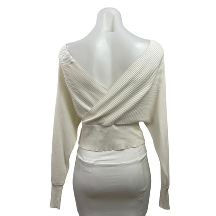 Pink Diamond Cream Ribbed Knit Dolman Sleeve Faux Wrap Surplice Sweater Size 12