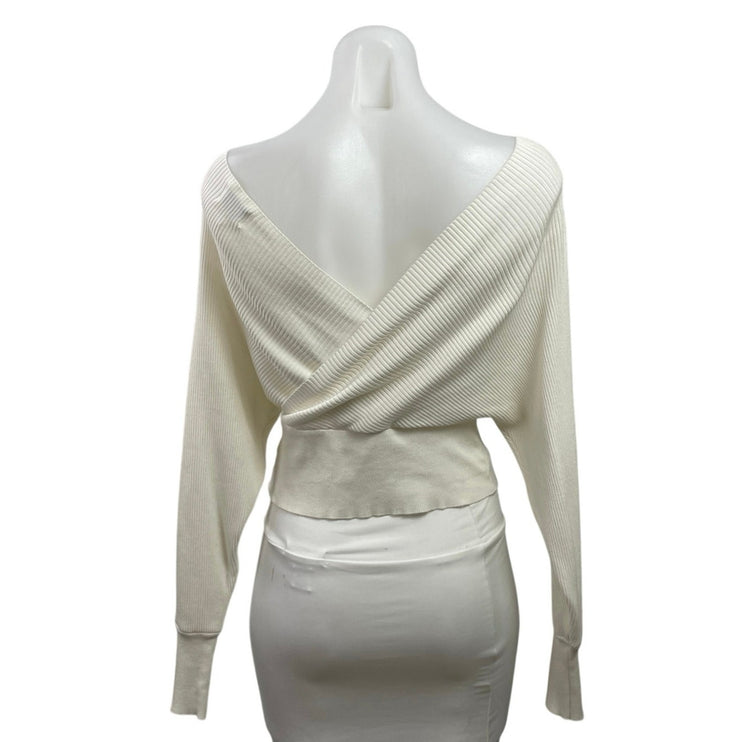 Pink Diamond Cream Ribbed Knit Dolman Sleeve Faux Wrap Surplice Sweater Size 12