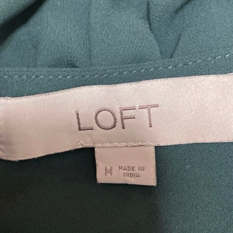 Ann Taylor Loft Women's Green Long Sleeve Cutout Relaxed Fit Blouse Top Size M