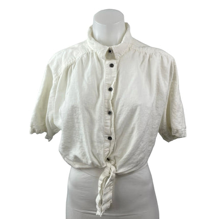 Urban Outfitters BDG Women's White Linen Short Sleeve Cropped Shirt Top Size M
