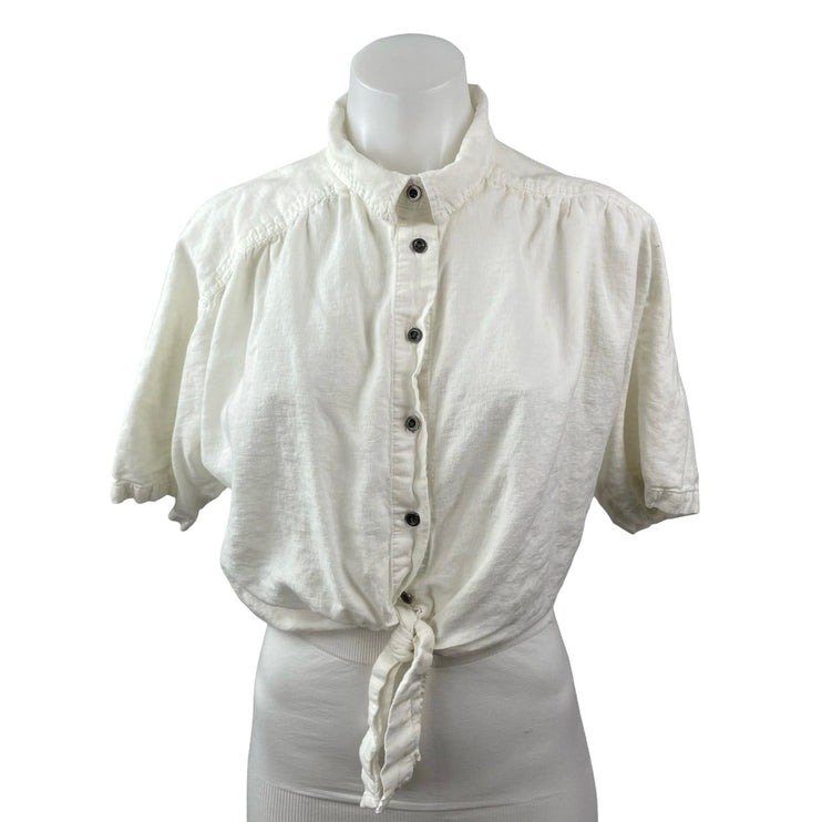 Urban Outfitters BDG Women's White Linen Short Sleeve Cropped Shirt Top Size M