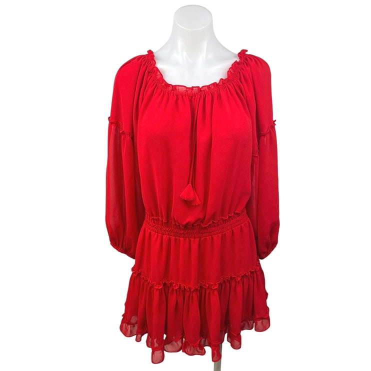 Misa Los Angeles Off Shoulder Daria Boho Crimson Red Mini Blouson Dress Size L