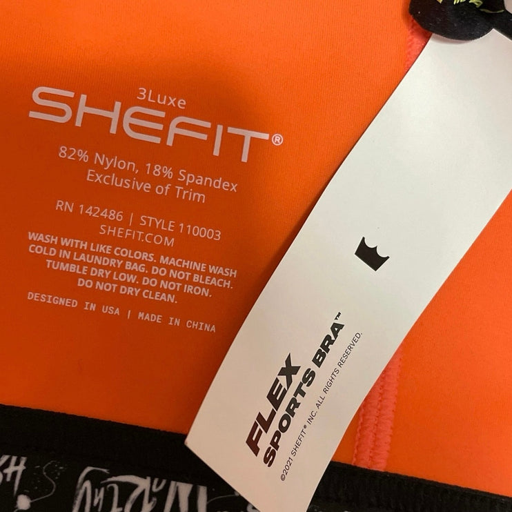 NEW Shefit Flex Orange Zip Up Crossback Yoga Athletic Sports Bra Crop Top Sz XL