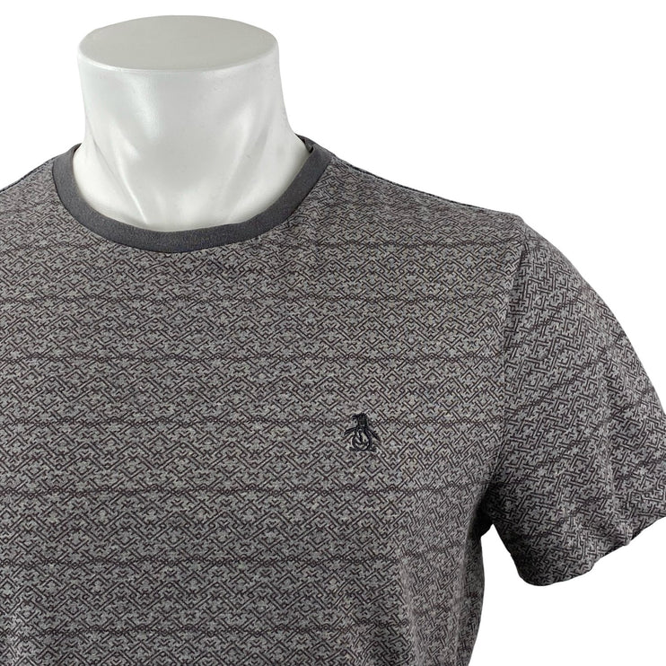 Penguin Men's Gray Geometric Logo Short Sleeve Crewneck T Shirt Tee Top Size M