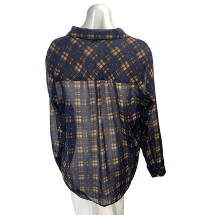 Forever 21 Women's Long Sleeve Plaid Sheer Mesh Button Up Shirt Top Size 1X