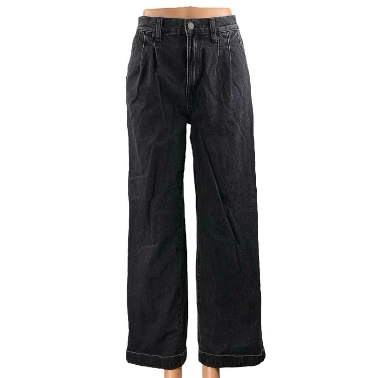 Madewell Baggy Straight Women's Black High Rise Pleated Denim Jeans Size 25