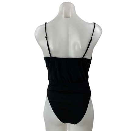 Zara Womens Black Sleeveless Draped Cowl Neck Swimwear One Piece Bodysuit Top S
