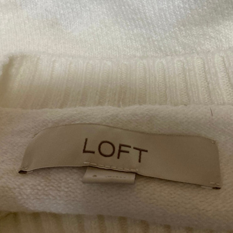 Ann Taylor LOFT Women's White Black Heart Long Sleeve Crewneck Sweater Size S