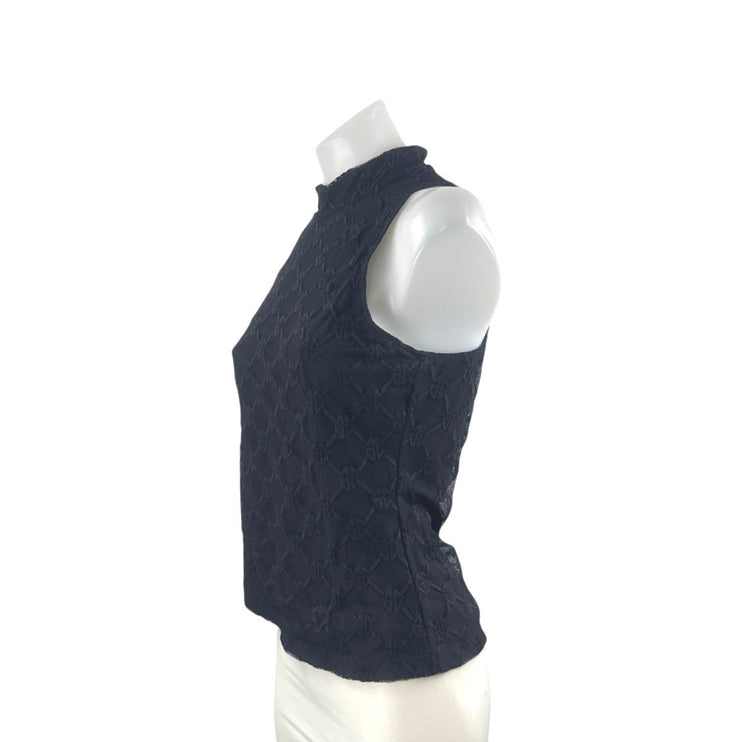 Greyson Women's Black Geometric Lace Mock Neck Sleeveless Slim Tank Blouse Top S