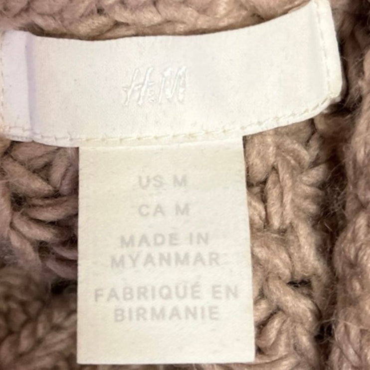 H&M Brown Beige Tan Chunky Knit Turtle Neck Long Sleeve Pullover Sweater Top M