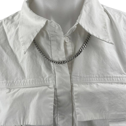 Urban Revivo White Sleeveless Chain Necklace Button Down Crop Shirt Tank Top 6