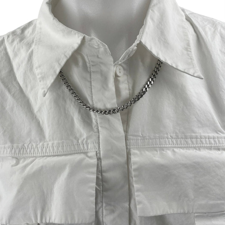 Urban Revivo White Sleeveless Chain Necklace Button Down Crop Shirt Tank Top 6