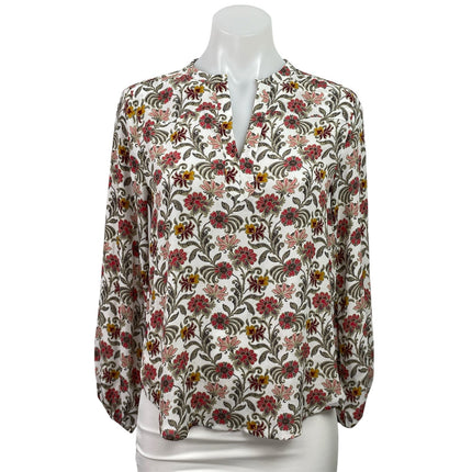 LOFT Womens Multicolor Floral print Split V-Neck Long Sleeve Blouse Top Size XSP