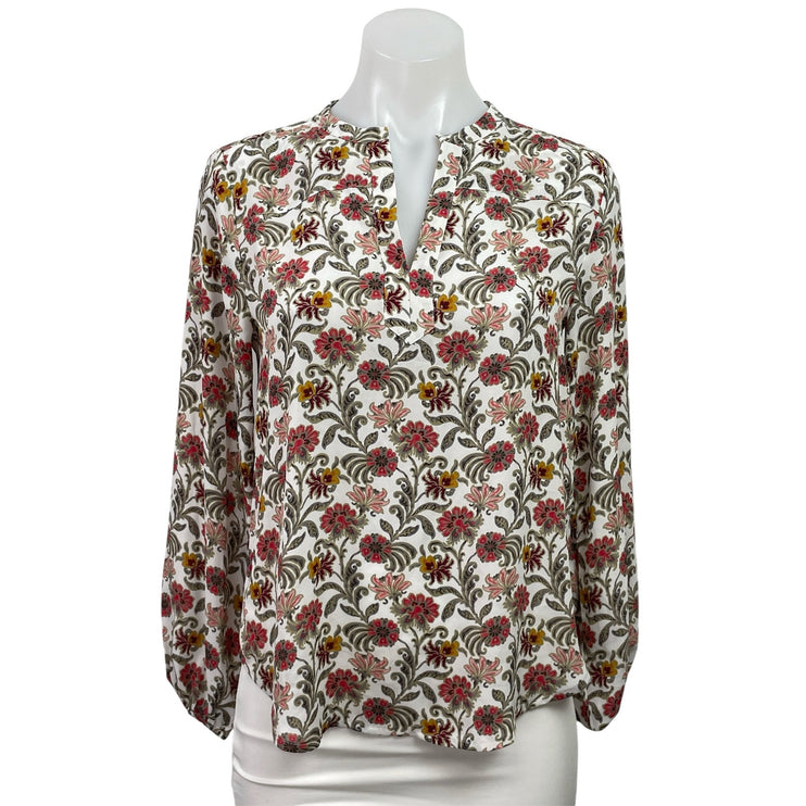 LOFT Womens Multicolor Floral print Split V-Neck Long Sleeve Blouse Top Size XSP