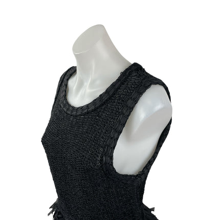 Club Monaco Women's Black Sleeveless Linen Ruffle Fringe Tank Blouse Top Size M