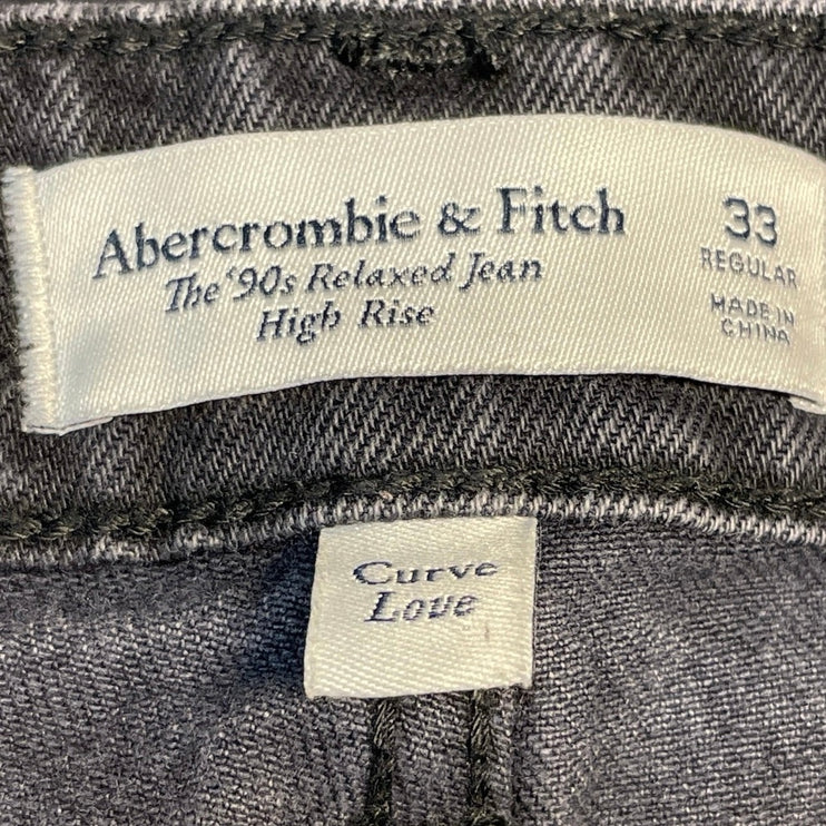 Abercrombie & Fitch The 90s Relaxed High Rise Black Straight Denim Jeans Size 33