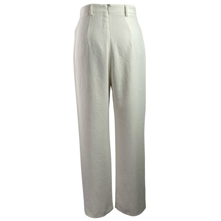 Kookai Womens White Pleated High Waist Straight Wide Leg Trousers Dress Pants 36