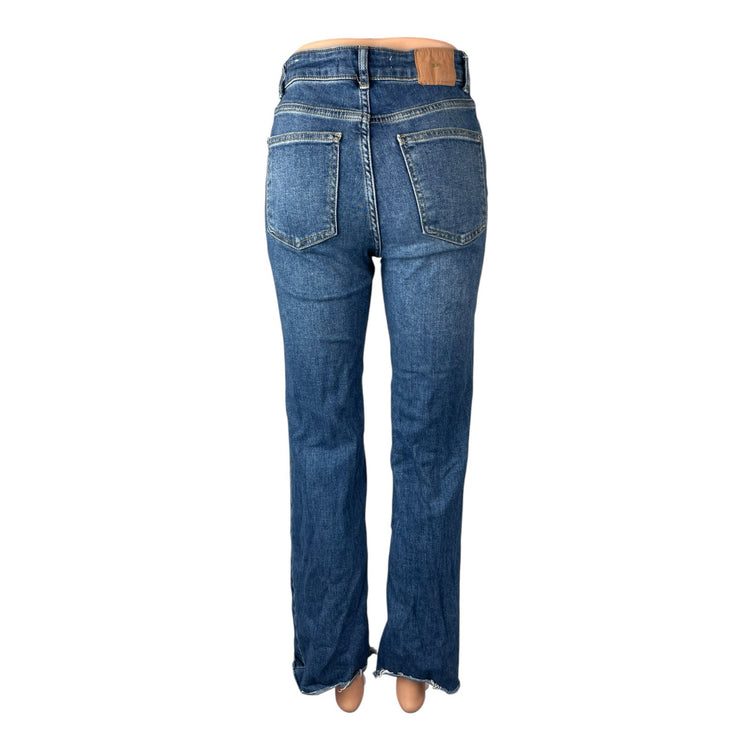 Zara Women's Medium Blue Raw Frayed Hem High Rise Straight Denim Jeans Pants 4