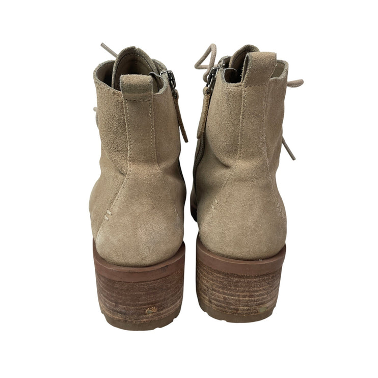 Caslon Keaton Lea Brown Suede Lace Up Block Heels Almond Toe Mid Calf Boots 8.5