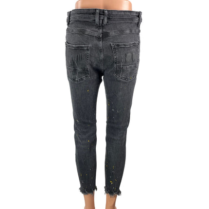 Zara Women's Black Distressed High Rise Paint Splatter Skinny Denim Jeans 31