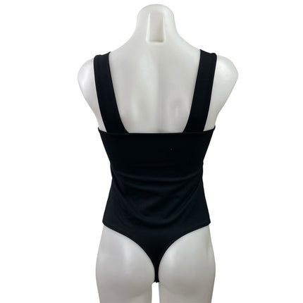 Abercrombie & Fitch Black Sleeveless Square Neck Thong Tank Bodysuit Top Size S