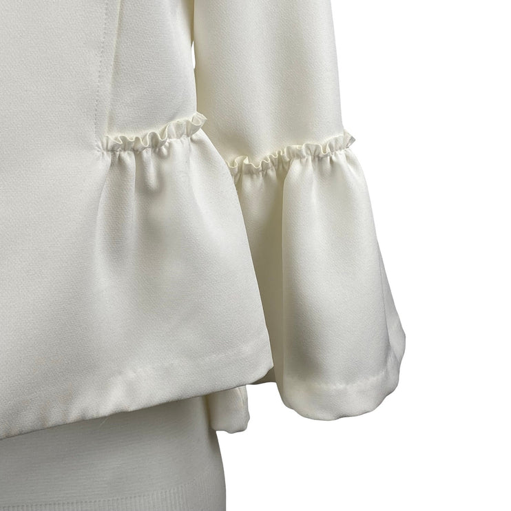 Akira Women's White Ruffle Bell Sleeve Round Neck Peplum Blazer Coat Jacket Sz M