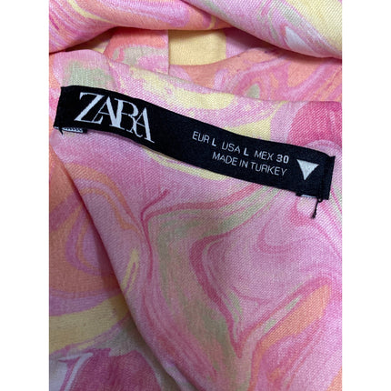 Zara Pink Yellow Silk Satin Marble Tie Dye Open Tie Back Brami Tank Crop Top L