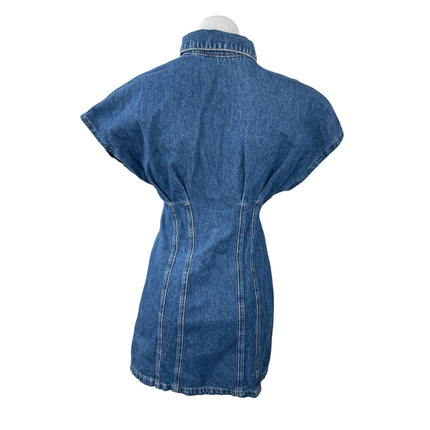 Zara Womens Blue Denim Collared Cap Sleeve Button Down Mini A-Line Shirt Dress M