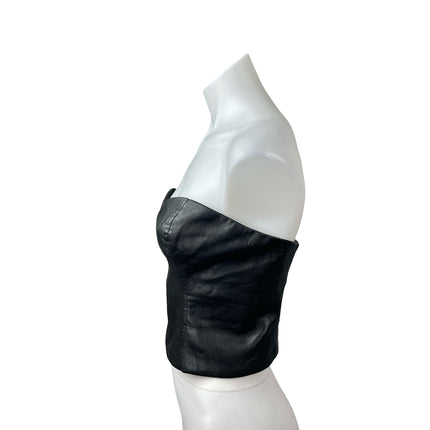 Aritzia Babaton Cindy Black Faux Vegan Leather Bustier Tube Crop Corset Top Sz 6