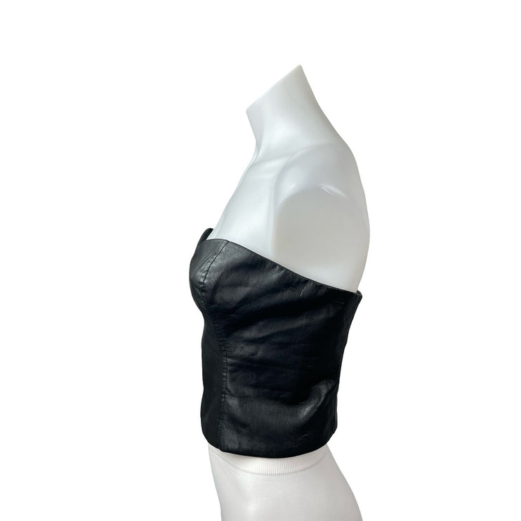 Aritzia Babaton Cindy Black Faux Vegan Leather Bustier Tube Crop Corset Top Sz 6